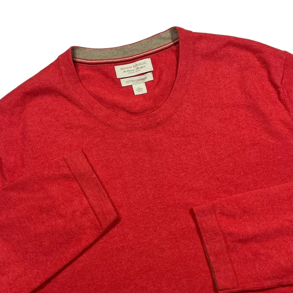 Banana Republic Sweater Mens Large Red Cotton Cashmere Crewneck Lightweight Knit